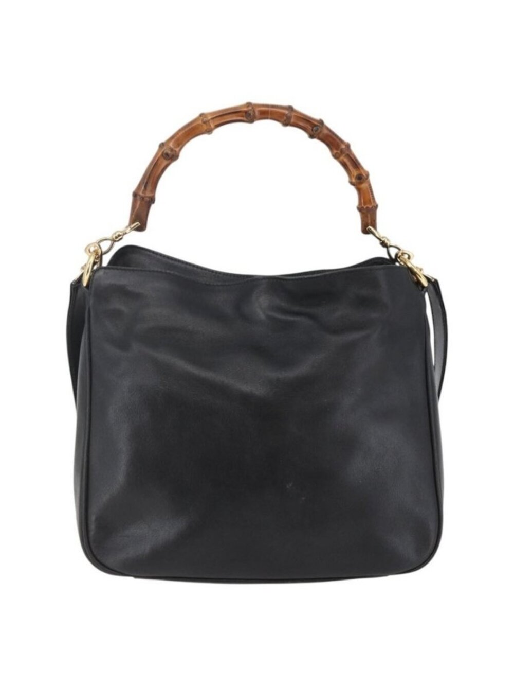 Authentic GUCCI Bamboo Shoulder Bag Leather 2way Black Gold 001 1705 1638 - Picture 9 of 16